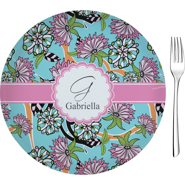 Custom Summer Flowers 8" Glass Appetizer / Dessert Plates - Single or Set (Personalized)