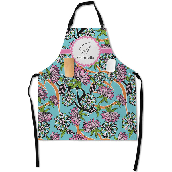 Custom Summer Flowers Apron With Pockets w/ Name and Initial