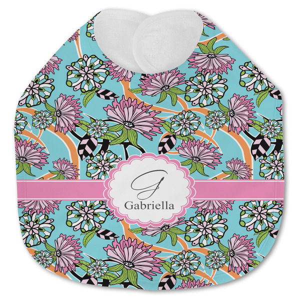 Custom Summer Flowers Jersey Knit Baby Bib w/ Name and Initial
