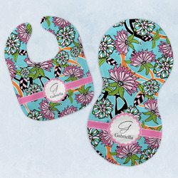 Summer Flowers Baby Bib & Burp Set w/ Name and Initial