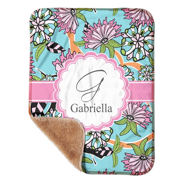 Custom Summer Flowers Sherpa Baby Blanket - 30" x 40" w/ Name and Initial