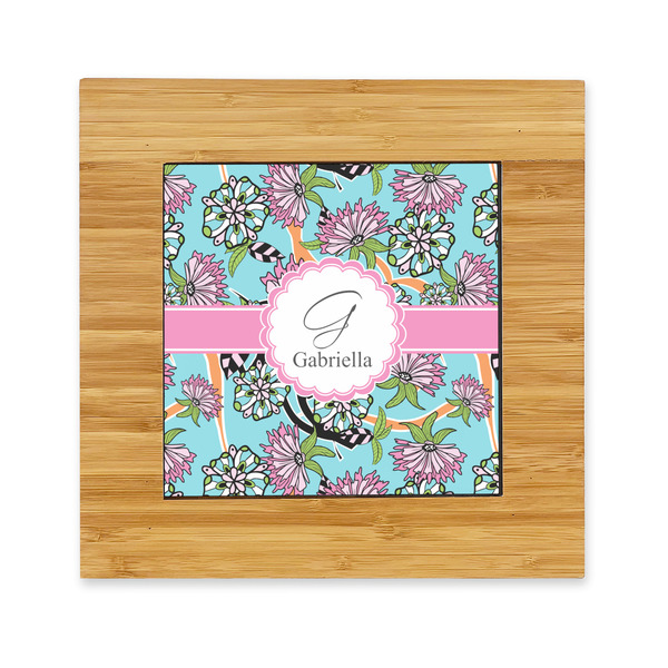 Custom Summer Flowers Bamboo Trivet with Ceramic Tile Insert (Personalized)