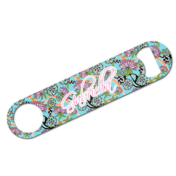 Custom Summer Flowers Bar Bottle Opener w/ Name and Initial