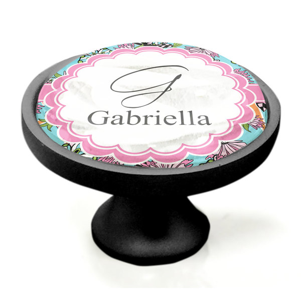 Summer Flowers Black Custom Cabinet Knob (Side)