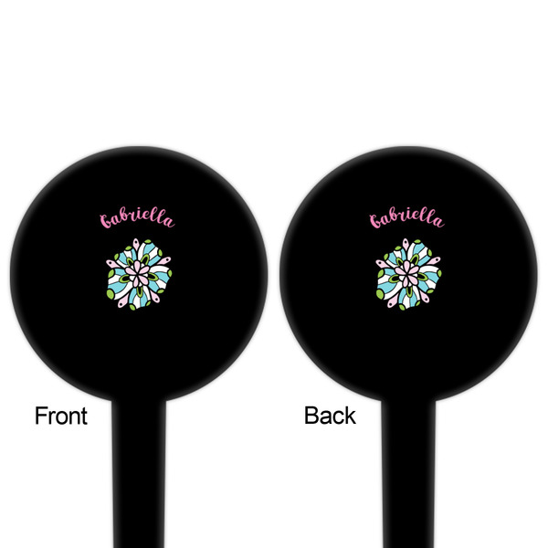 Summer Flowers Black Plastic 4" Food Pick - Round - Double Sided - Front & Back