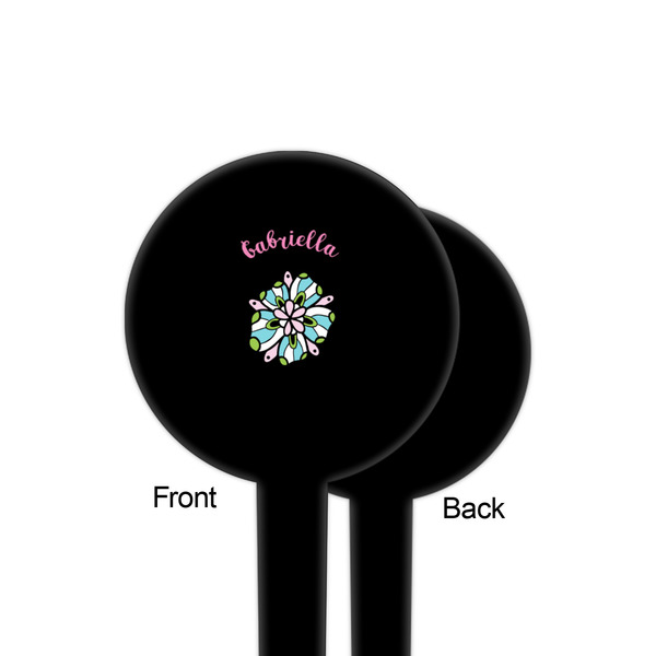 Summer Flowers Black Plastic 4" Food Pick - Round - Single Sided - Front & Back