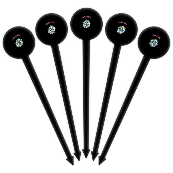 Summer Flowers Black Plastic 6" Food Pick - Round - Fan View