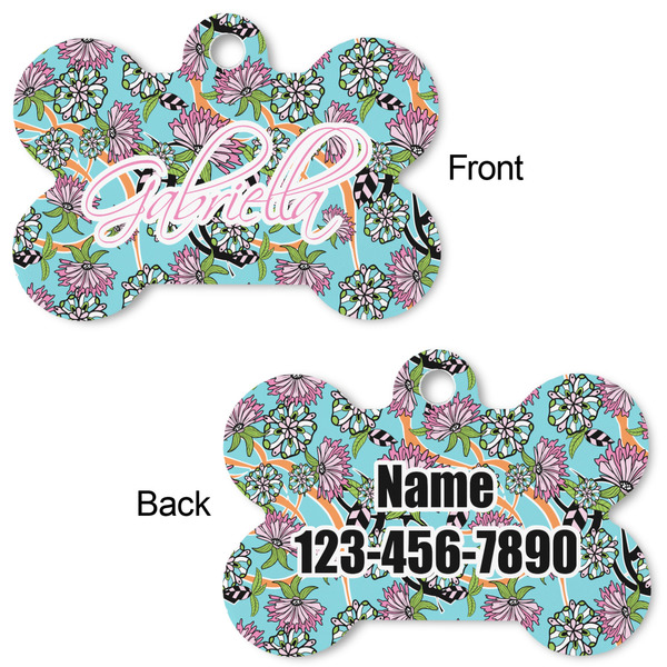 Summer Flowers Bone Shaped Dog ID Tag - Large - Approval