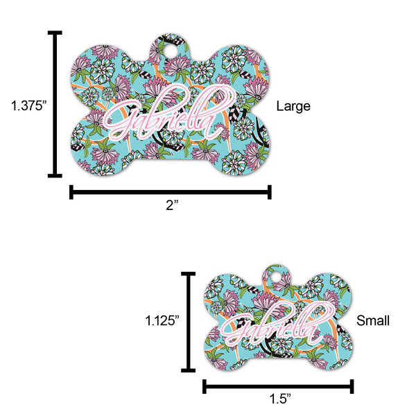Summer Flowers Bone Shaped Dog ID Tag - Large - Scale