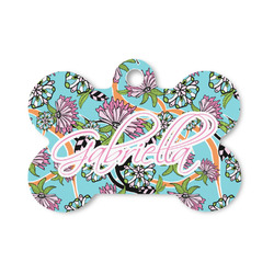 Summer Flowers Bone Shaped Dog ID Tag - Small (Personalized)