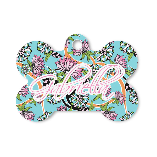 Custom Summer Flowers Bone Shaped Dog ID Tag - Small (Personalized)