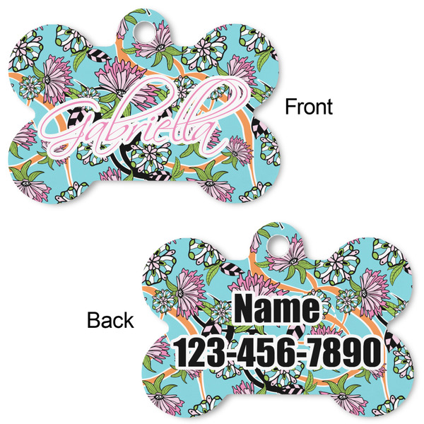 Summer Flowers Bone Shaped Dog Tag - Front & Back