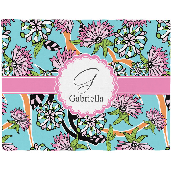 Custom Summer Flowers Woven Fabric Placemat - Twill w/ Name and Initial