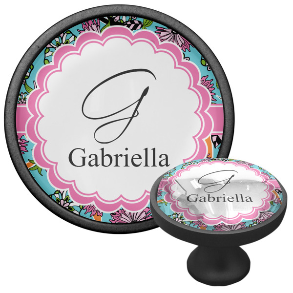 Summer Flowers Cabinet Knob - Black - Multi Angle