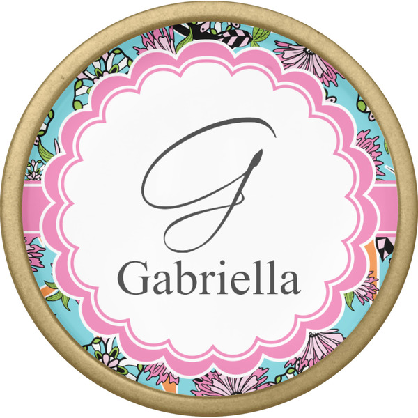 Summer Flowers Cabinet Knob - Gold - Front