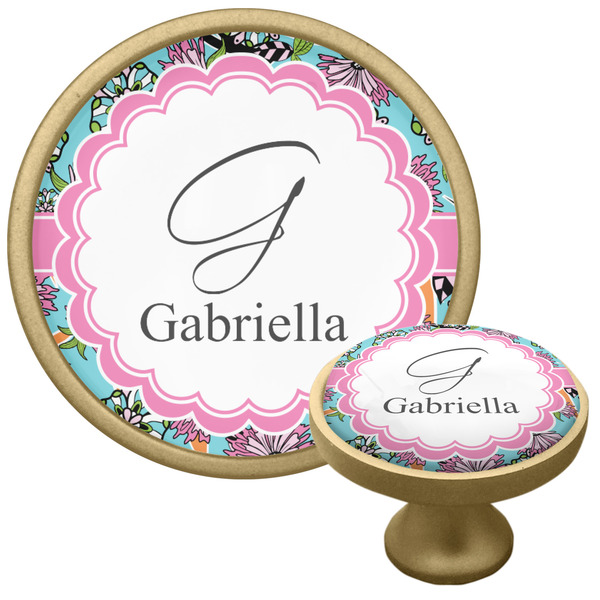 Custom Summer Flowers Cabinet Knob - Gold (Personalized)
