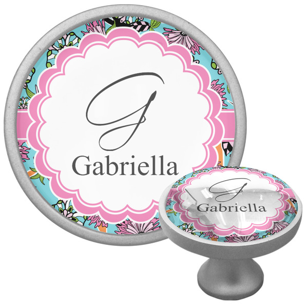 Custom Summer Flowers Cabinet Knob (Silver) (Personalized)