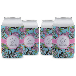 Summer Flowers Can Cooler (12 oz) - Set of 4 w/ Name and Initial