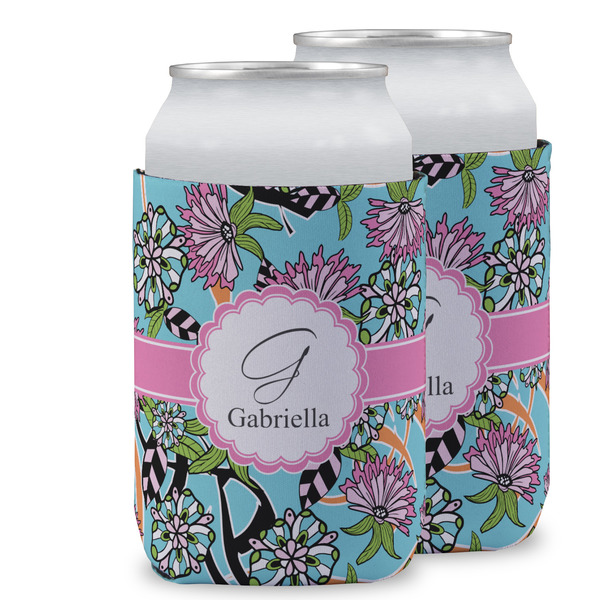 Custom Summer Flowers Can Cooler (12 oz) w/ Name and Initial