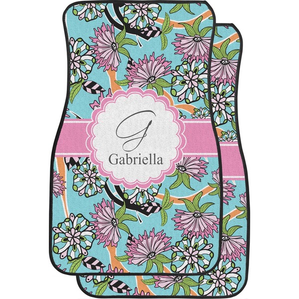 Custom Summer Flowers Car Floor Mats (Front Seat) (Personalized)