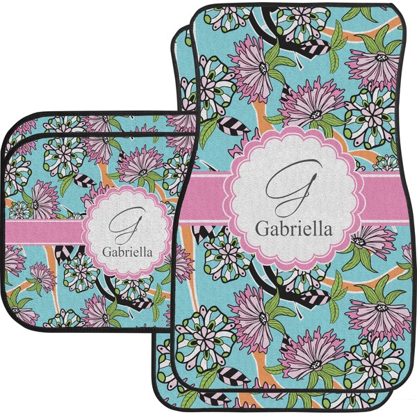 Custom Summer Flowers Car Floor Mats Set - 2 Front & 2 Back (Personalized)