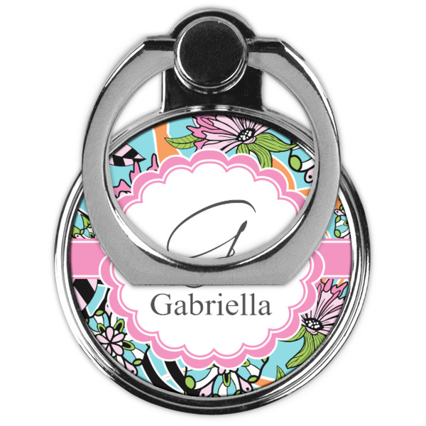 Summer Flowers Cell Phone Ring Stand & Holder - Front (Collapsed)