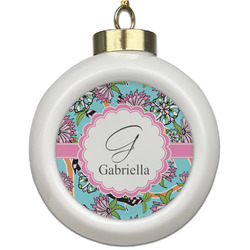 Summer Flowers Ceramic Ball Ornament (Personalized)