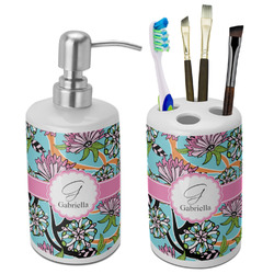 Summer Flowers Ceramic Bathroom Accessories Set (Personalized)