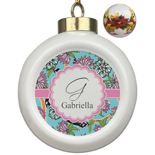 Custom Summer Flowers Ceramic Ball Ornaments - Poinsettia Garland (Personalized)