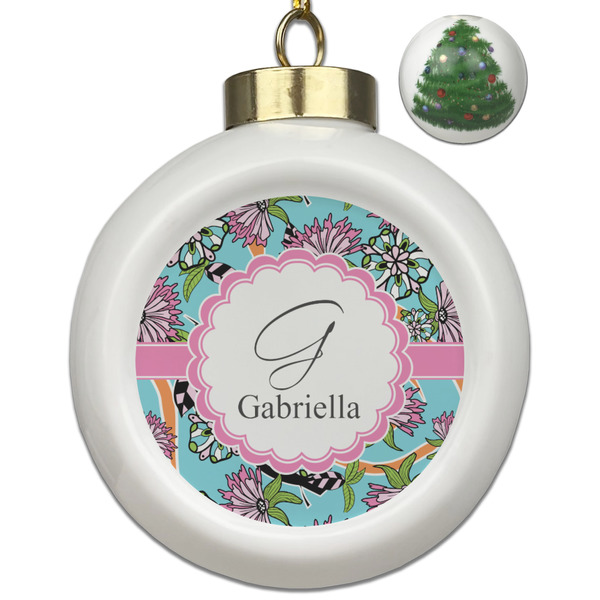 Custom Summer Flowers Ceramic Ball Ornament - Christmas Tree (Personalized)