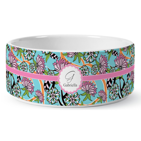 Summer Flowers Ceramic Dog Bowl - Medium - Front