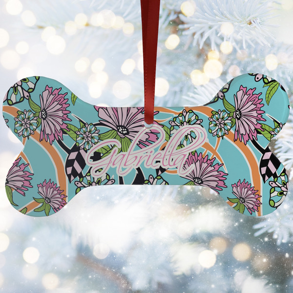 Custom Summer Flowers Ceramic Dog Ornament w/ Name and Initial