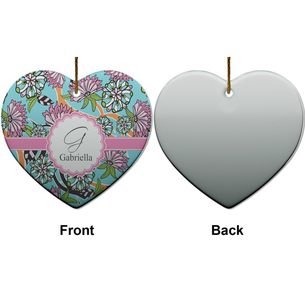 Summer Flowers Ceramic Flat Ornament - Heart Front & Back (APPROVAL)