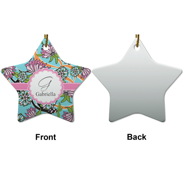 Summer Flowers Ceramic Flat Ornament - Star Front & Back (APPROVAL)