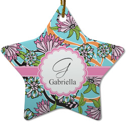 Summer Flowers Star Ceramic Ornament w/ Name and Initial