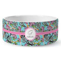 Summer Flowers Ceramic Dog Bowl - Large (Personalized)
