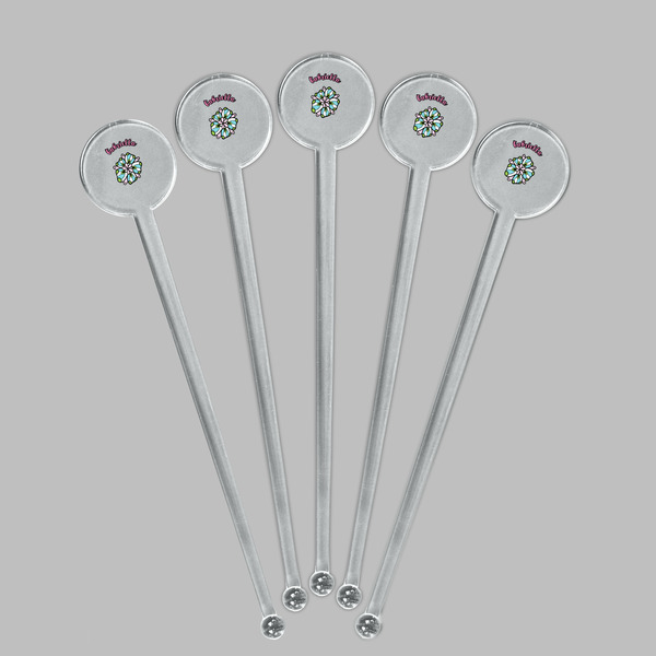 Summer Flowers Clear Plastic 7" Stir Stick - Round - Fan View