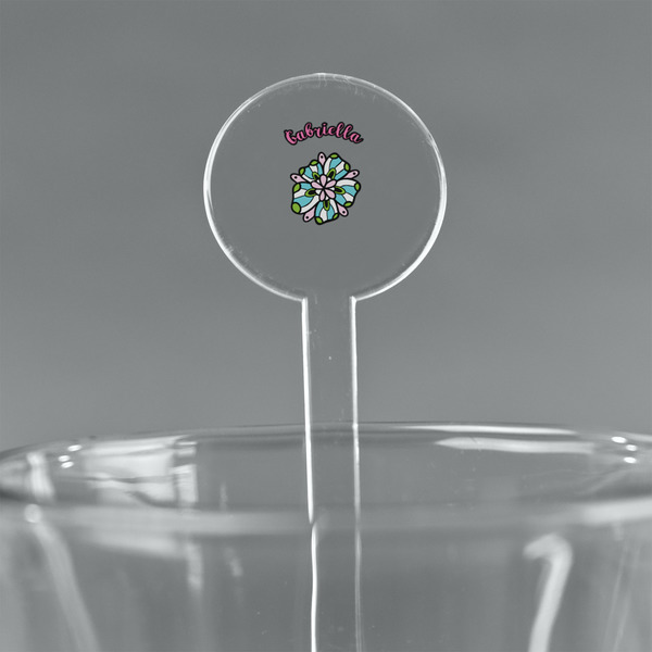Custom Summer Flowers 5.5" Round Plastic Stir Sticks - Clear (Personalized)