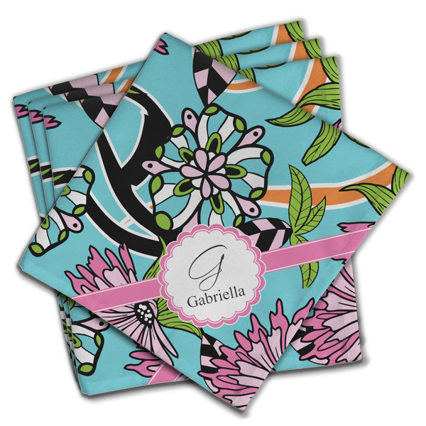Custom Summer Flowers Cloth Napkins (Set of 4) (Personalized)