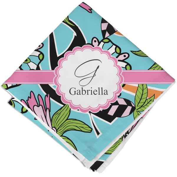 Custom Summer Flowers Cloth Cocktail Napkin - Single w/ Name and Initial