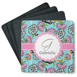 Summer Flowers Square Rubber Backed Coasters - Set of 4 (Personalized)
