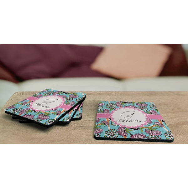 Summer Flowers Coaster Rubber Back - On Coffee Table
