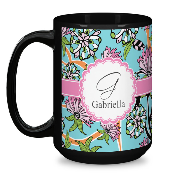 Summer Flowers Coffee Mug - 15 oz - Black