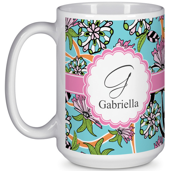 Custom Summer Flowers 15 Oz Coffee Mug - White (Personalized)