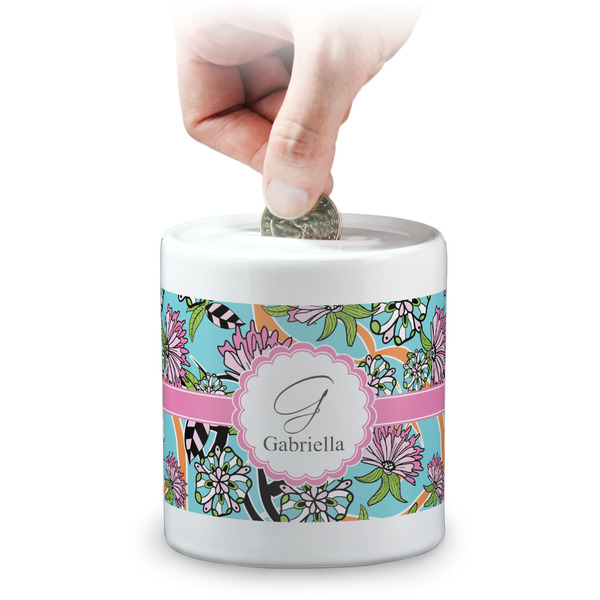 Custom Summer Flowers Coin Bank (Personalized)