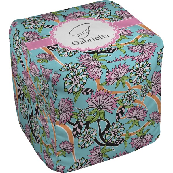 Custom Summer Flowers Cube Pouf Ottoman (Personalized)