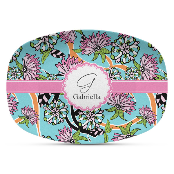 Custom Summer Flowers Plastic Platter - Microwave & Oven Safe Composite Polymer (Personalized)