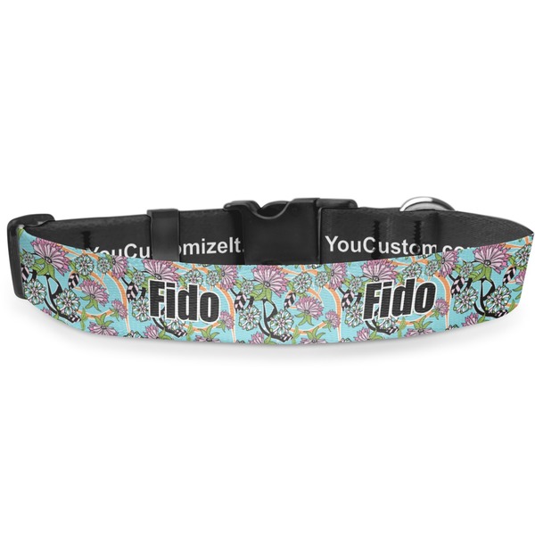 Custom Summer Flowers Deluxe Dog Collar - Large (13" to 21") (Personalized)