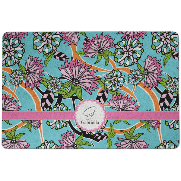 Custom Summer Flowers Dog Food Mat w/ Name and Initial