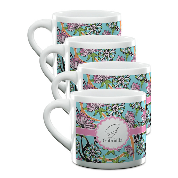 Custom Summer Flowers Double Shot Espresso Cups - Set of 4 (Personalized)